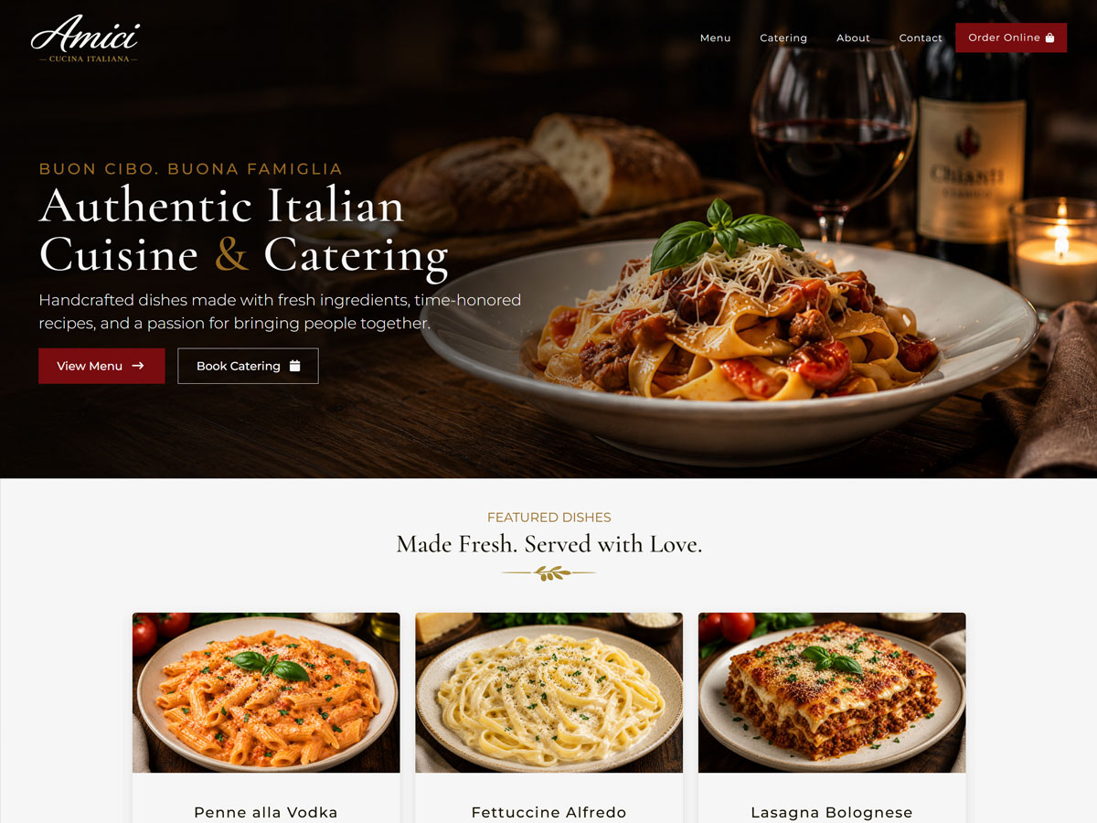 Italian restaurant and catering website demo